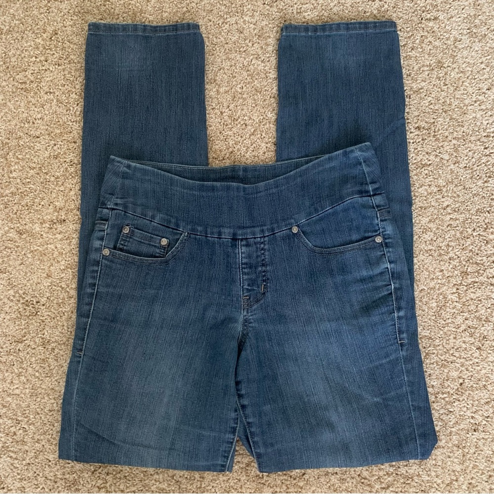 Jag Jeans Peri pull-on stretch high rise slim leg blue jeans, size 6